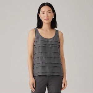 Eileen Fisher dark gray‎ tiered silk tank top XS